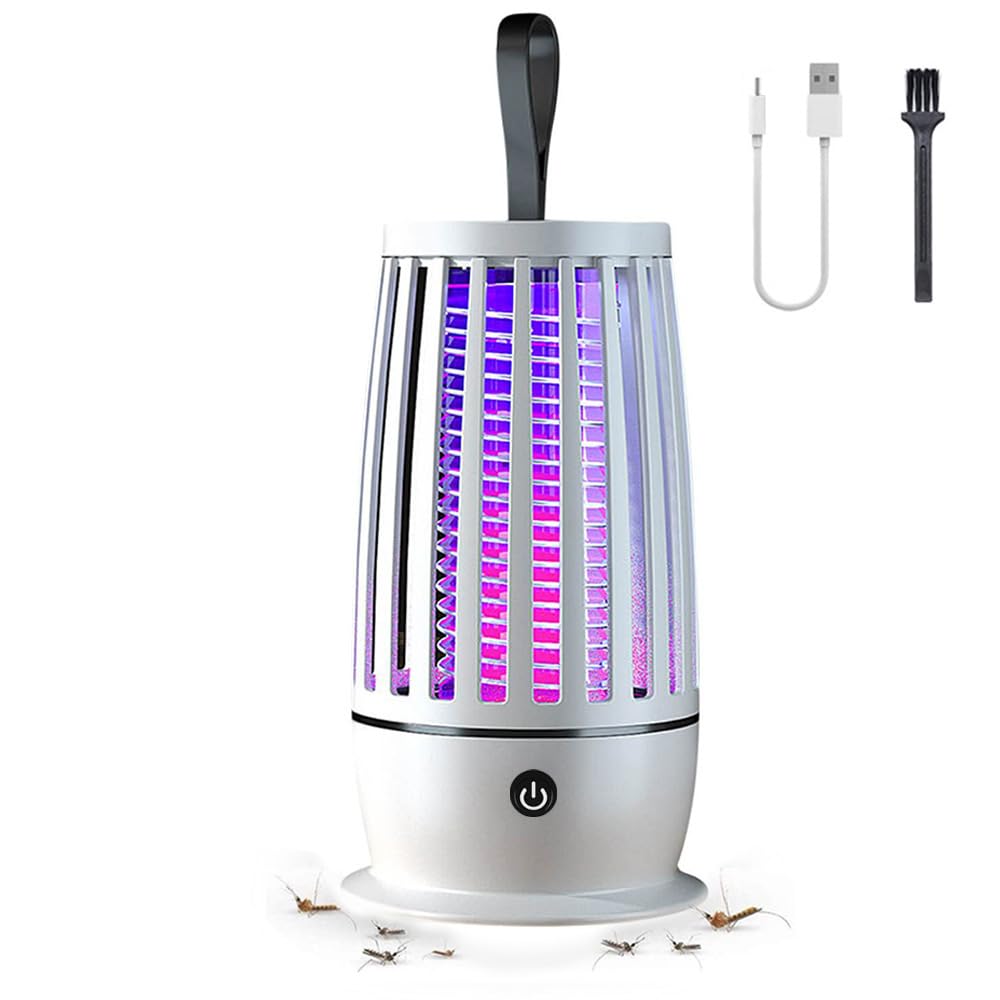 Mosquito Killer Lamp, 2 in 1 LED Bug Zapper Indoor, Usb Rechargeable Electric Fly Zapper, Mosquito Repellent Fly Killer with UV Light Portable Insect Killer Flys Trap Lamp for Backyard Garden (White)