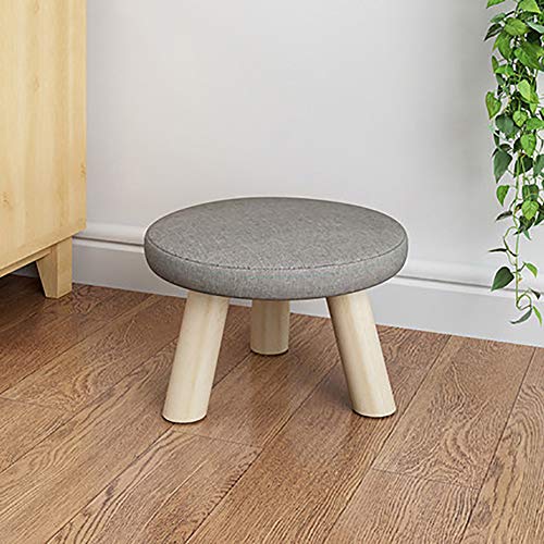 D&L Madera Sólida Redondo Puff Taburete Otomana Puffs Lindo Taburete para Niños Espesar Asiento 4 Patas Y Movible Lino Cubierta-A L28xW28xH19cm