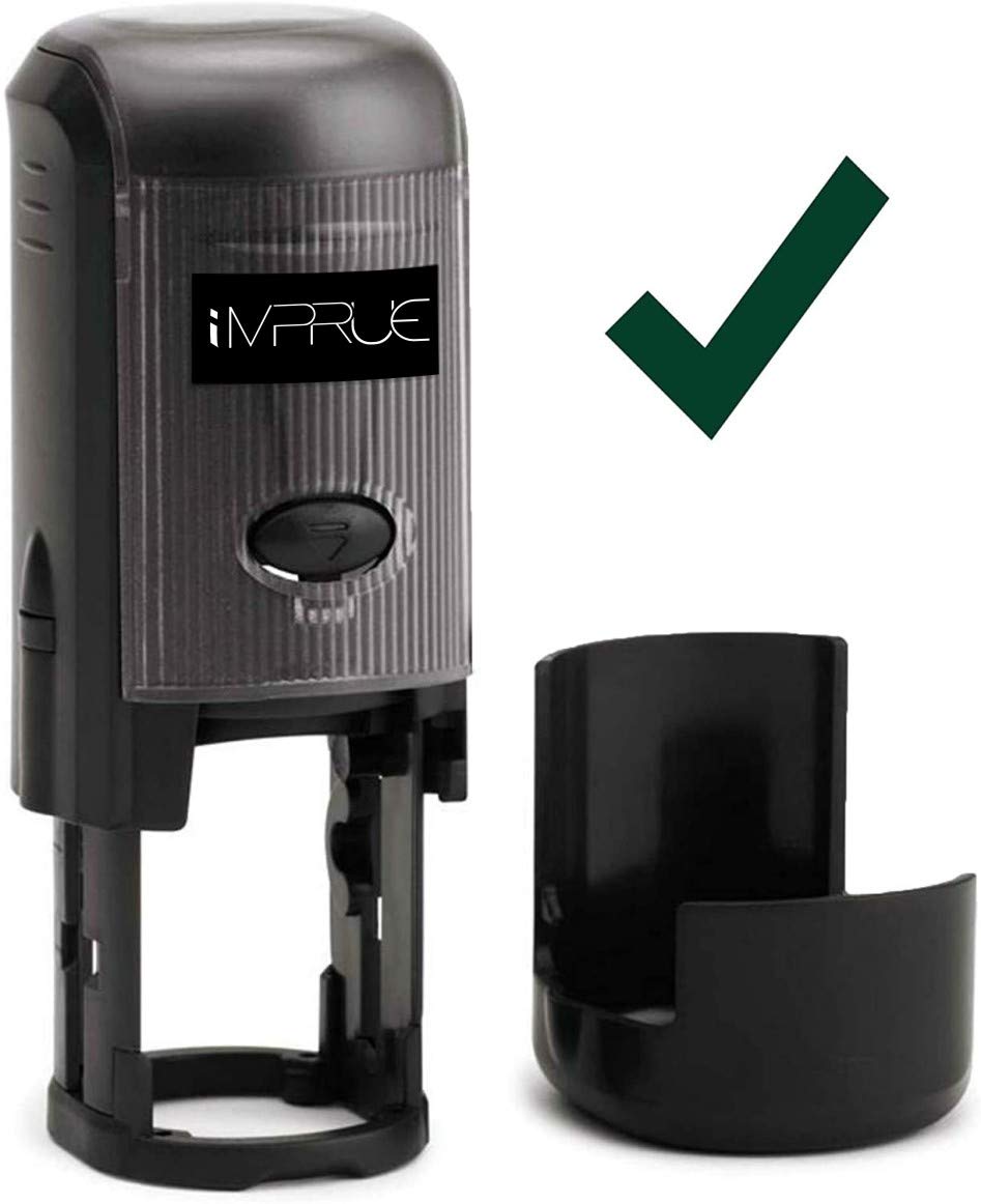 Checkmark Round Self-Inking Rubber Stamp (5/8" Diameter) - Green Ink