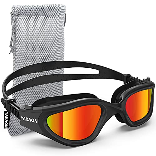 YAKAON G1 Polarized Swimming Goggles, Wide View Swim Goggles Anti-Fog for Men Women Adult, A9-Polarized-BlackRed