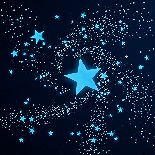 Glow in The Dark Stars for Ceiling and Dots,849PCS 3D Luminous Adhesive Ceiling Stickers Stars Dots,Realistic Tiny Plastic Starry Sky Star Stickers for Baby Kids Bedding Bedroom Wall Decor (Sky Blue)