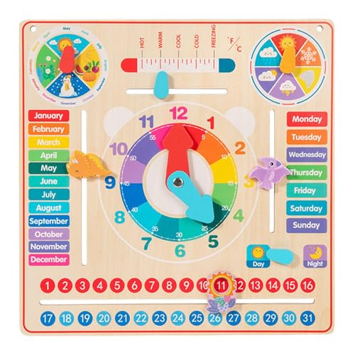 Milageto Reloj de Madera con Calendario, Juguete Educativo, Reloj de Madera para Aprender, Regalo para niños, Juego de Mesa de Aprendizaje para niños