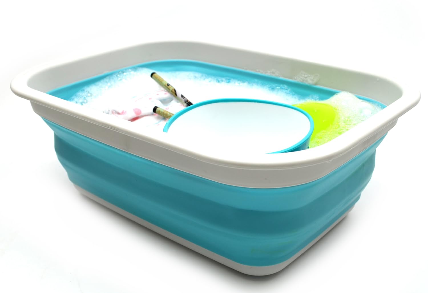 SAMMART Bassine Pliable de 9,2 l - Panier de Pique-Nique Portable - Sac de Courses Pliable - Boîte de Rangement Peu encombrante (Gris/Bleu Vif)