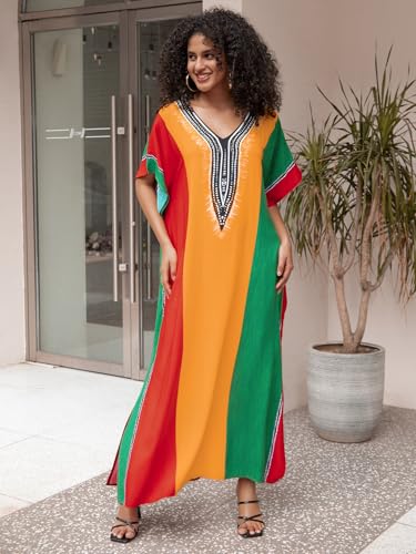 Image of NFVNKJ Women's Plus Size Beach Lounge Kaftan Maxi Dress Swimsuit Coverup for Women