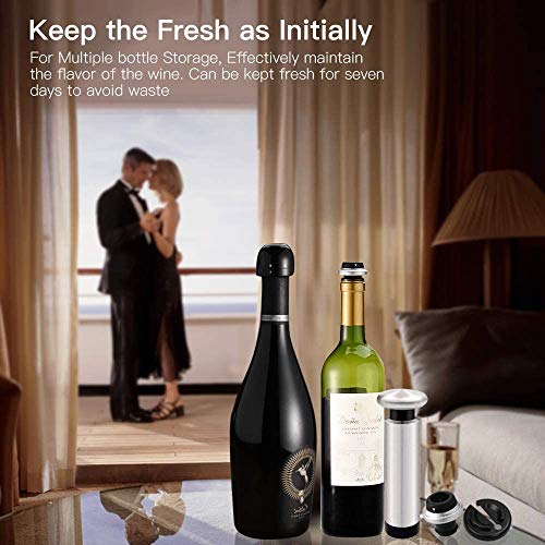 Siivton Wine Saver Vacuum Pump with 2 Wine Bottle Stoppers & Champagne Sealer, Stainless Steel