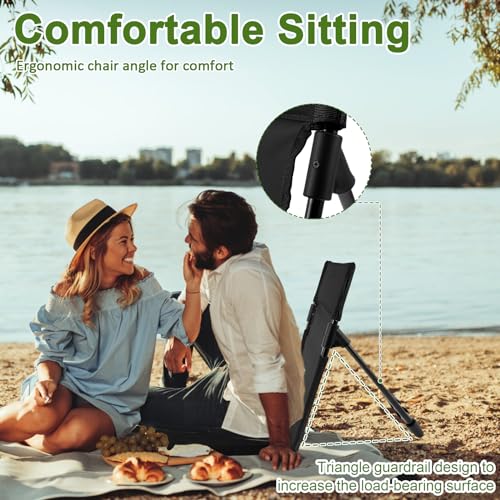 Chaise de camping en tissu Oxford pliable avec support dorsal léger avec sac de rangement Coussin de siège portable pour la pêche, le pique-nique, la plage, la randonnée (noir) - 6