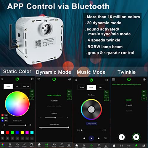 Image of AZIMOM High Brightness 32W Twinkle Fiber Optic Light Source RGBW Light Box Engine Diver Bluetooth /RF Remote Control Music Sensor Mode for Car Home Star Ceiling Light Effect Decoration