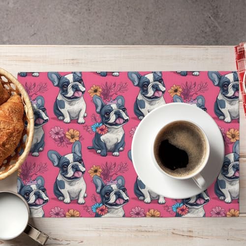 Set de table lavable et résistant à la chaleur motif bouledogue x4