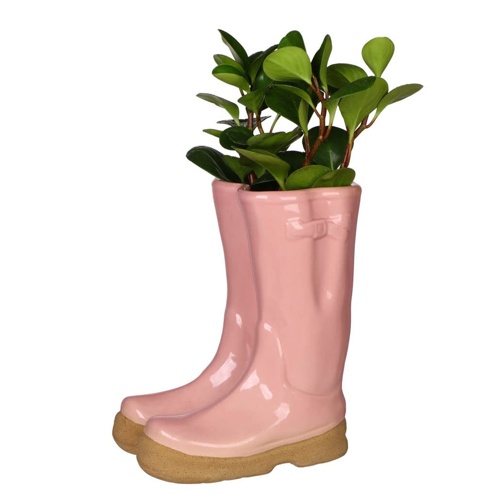 Diborlarge Pink Ceramic Double Wellington Boot Shaped Indoor Plant