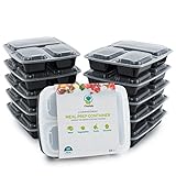 10-Pack 3 Compartment Meal Prep Food Containers with Lids, 32 oz | Reusable Microwavable Divided Food Storage Containers