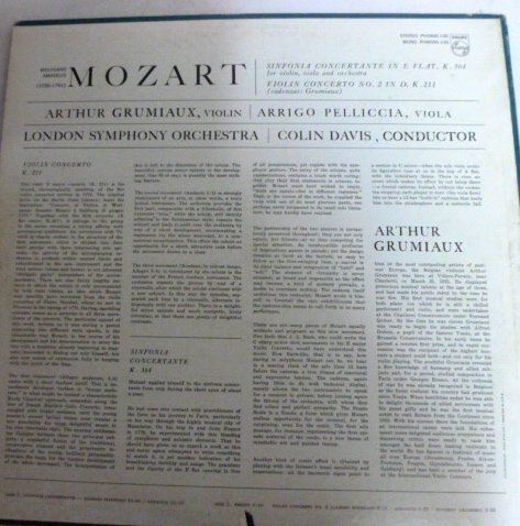 Mozart Violin Concerto No 2/ Sinfonia Concertante, Arthur Grumiaux, Violin London Symphony Orchestra, Colin Davis