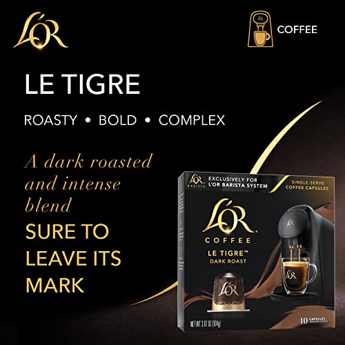 L'OR Coffee Pods, 10 Count Le Tigre Dark Roast Blend, Single-Serve Aluminum Coffee Capsules Compatible with the L'OR BARISTA System & *Nespresso Original Machines, 10 count (Pack of 1)