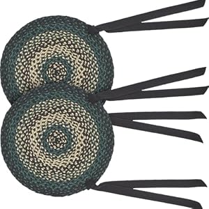 VHC Brands Pine Grove Woven Jute Chair Pad with Ties Set of 2 15 Round