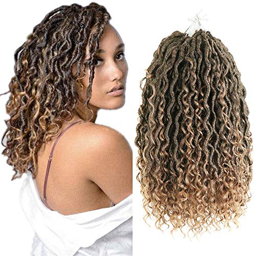 YMHPRIDE 6 Packs Curly Faux Locs Crochet Hair with Curly Ends 14 Inch Ombre Goddess Locs Crochet Braids Prelooped Bohemian Locs Synthetic Braids T1B/27#