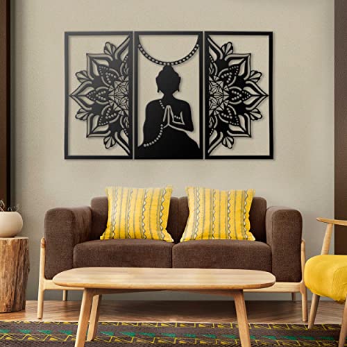 Image of Metsy Home Decor Buddha Mandala Metal Wall Art Exquisite Wall Hanging for Tranquil Home Ambiance | Wall Decor Perfect for Living Room, Bedroom, Meditation Space | Size - 102x64 cm