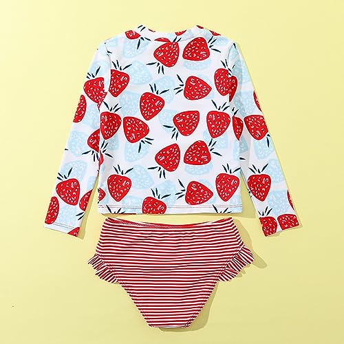 Toddler Girls 2 Piece Swimsuit Cute Strawberry Swimwear Long Sleeve Rash Guard Set with Bikini Bottoms Bathing Suit2