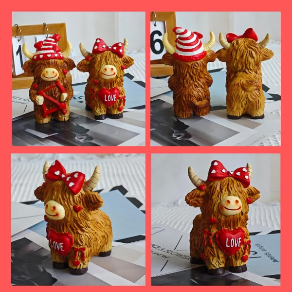 Estatuas decorativas de toro Highland para San Valentín, 2 piezas miniatura 3