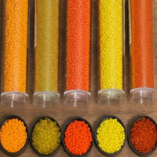 Image of Beadsnfashion Preciosa Seed Beads Tube Combo, 5 Yellow and Orange Color Size 11 /0 (2 MM) for Beading, Jewellery Making, Embroidery, Bracelets, Necklace and Craft Projects