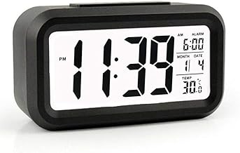 Digital Alarm Acrylonitrile Butadiene Styrene (ABS) Clock, Table Clock for Students, Home, Office with Automatic Sensor, Date & Temperature (Black), 5.4*3.1 Inch