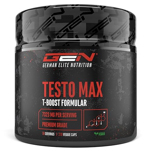 Testo MAX - 270 cápsulas - Extra fuerte: Altamente dosificado con 7320 mg por porción diaria - Con aminoácidos, extractos de plantas...