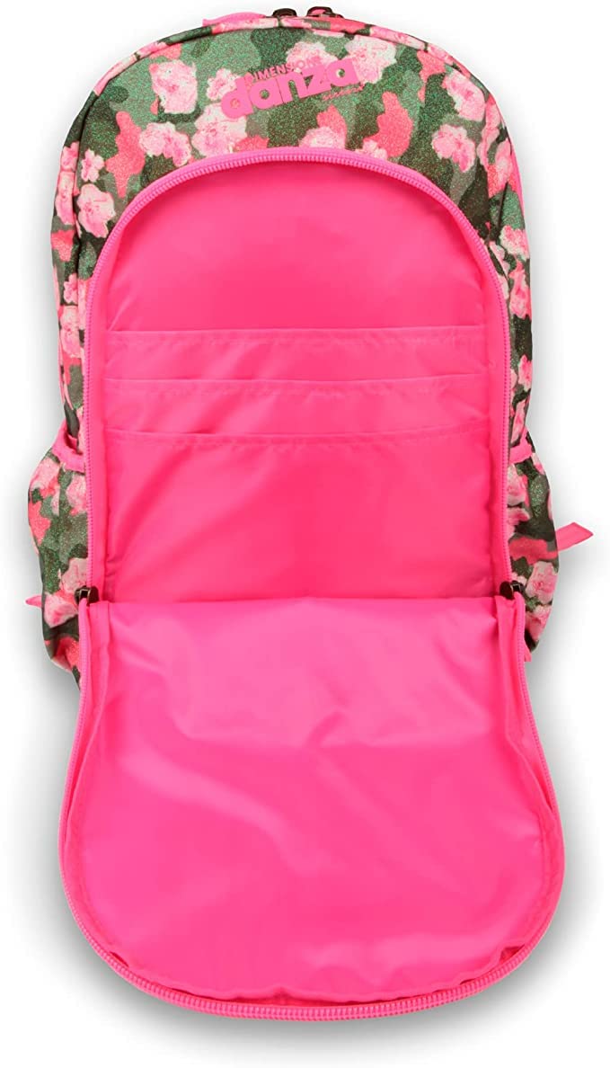FCP ZAINO SCUOLA Dimensione Danza tondo organizzato 3 scomparti zip + Astuccio 3 piani completo + Omaggio 7 Penne Scatto cancellabili + Penna Luminosa LED e portachiave Paillettes