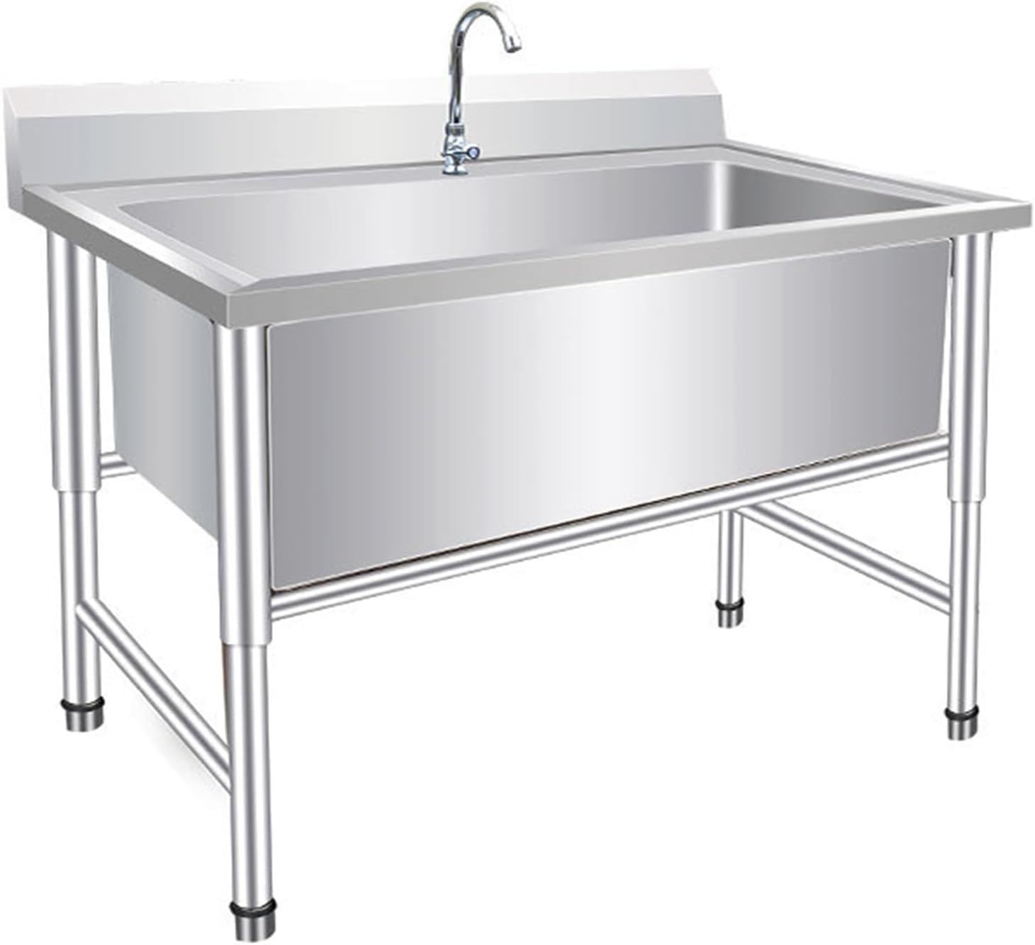 Lavandino autoportante in acciaio inox con rubinetto per garage, Autoportante Lavandino Multiuso Lavamani Industriale Ristorante Commerciale Garage Cucina Lavanderia Esterni Industriale (100*60*80)