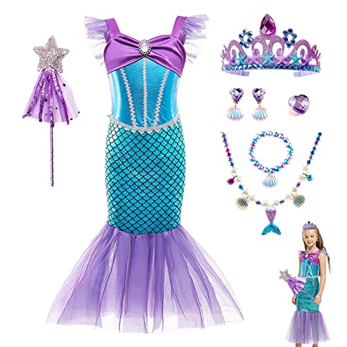 Leajap Disfraz De Sirenita Para NiñAs, Disfraz De Sirenita De Halloween Para NiñAs Para NiñAs Con Accesorios (XL)