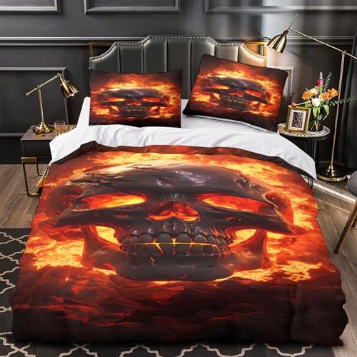 ZAWPPEUIO Juego 3 Piezas Microfibra Suave Fireskull Funda de Edredón Estampado 3D Fundas Almohada Antibacteriana darkmystic Funda Edredon for Ancianos Single（135x200cm）