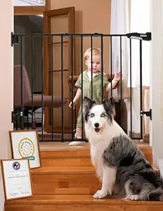 Babelio Baby Gate for Stairs, Kitchen & Doorways, 26-41" W 28" H No Bottom Bar| Easy Installation| One-Handed Operation| Auto-Close| Hardware Mount Safety Dog/Pet Gate Indoor (Black)