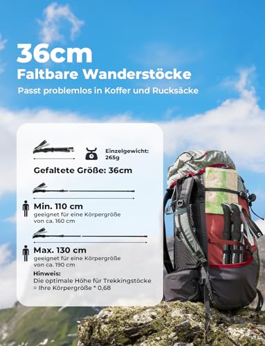 Paar Glymnis Wanderstöcke gefaltet neben Rucksack - Detailansicht von Glymnis 7075 Aluminium Trekkingstöcke Test –...