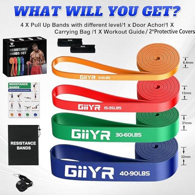 Resistance Bands Set for Men & Women - 4 Levels Exercise Band with Door Anchor, Pull Up Bands for Strength Training, Stretching, Powerlifting, Home Workouts