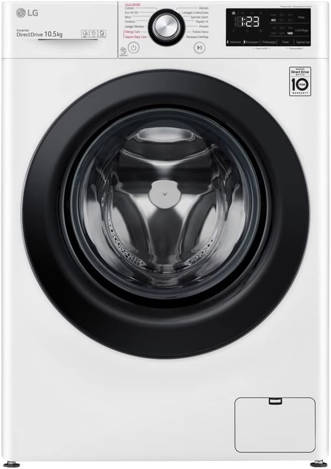 LG F4WV310SAE Lavatrice a Carica Frontale 10.5 Kg, Classe Energetica A, 1400 Giri/min, Wi-Fi, Intelligenza Artificiale AI DD, Vapore Igienizzante, Motore Inverter Direct Drive, 60x85x56.5 cm, Bianco