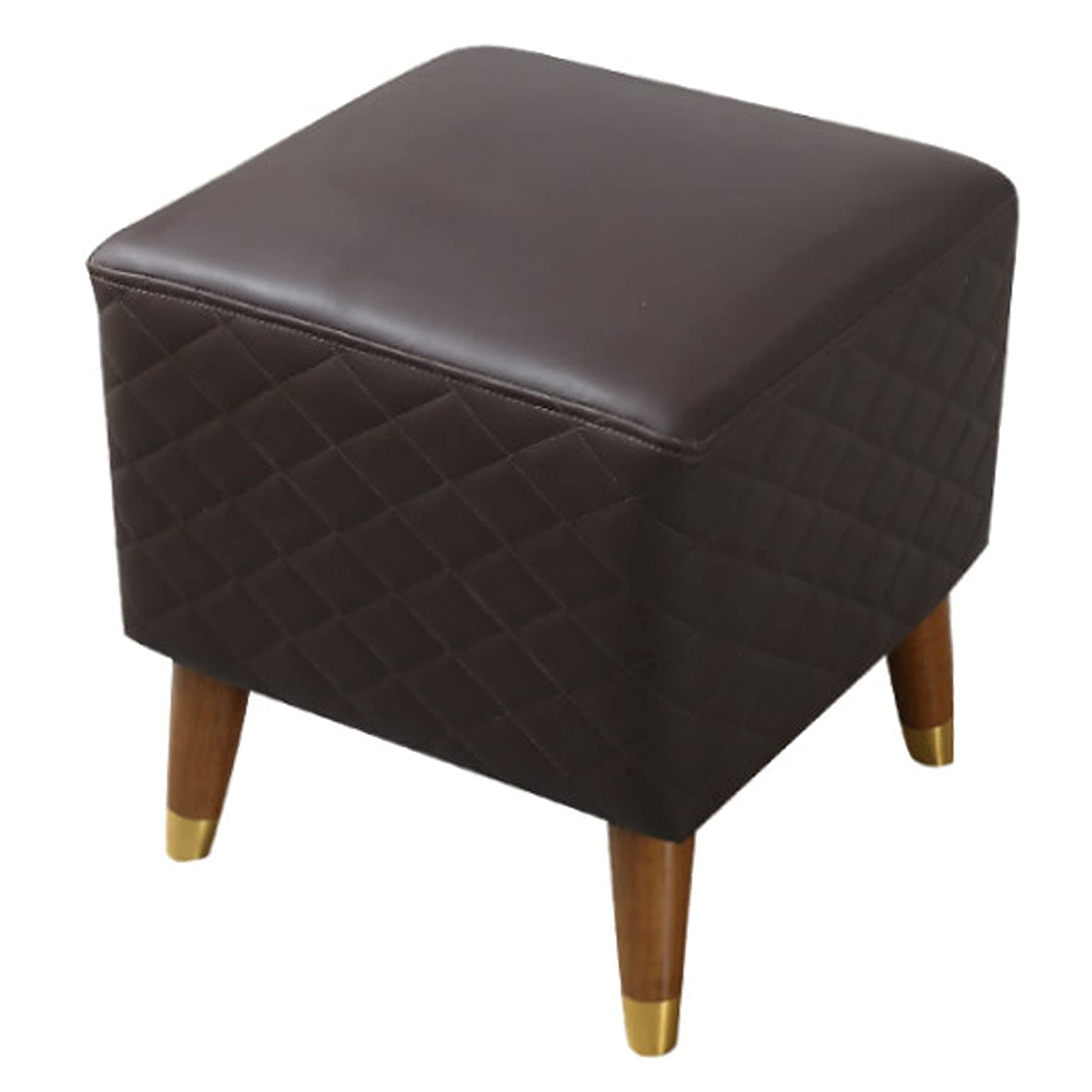 Petit repose-pieds en bois et cuir PU marron 35cm pour l'entrée