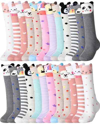 Suhine 24 Pairs Girls Knee High Socks Kids Funny Animal Long Boot Tall Socks Gift Sock for Girls Kids Toddlers, 12 Styles