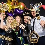 Outus 36 Pcs Birthday Photo Booth Props Kit Happy Birthday Graduation Wedding Party Favors Supplies Bday Party Decor 40th- 50th-60th Photobooth Funny Cute Holiday Selfie Supplies(Gold and Black) - Image 3