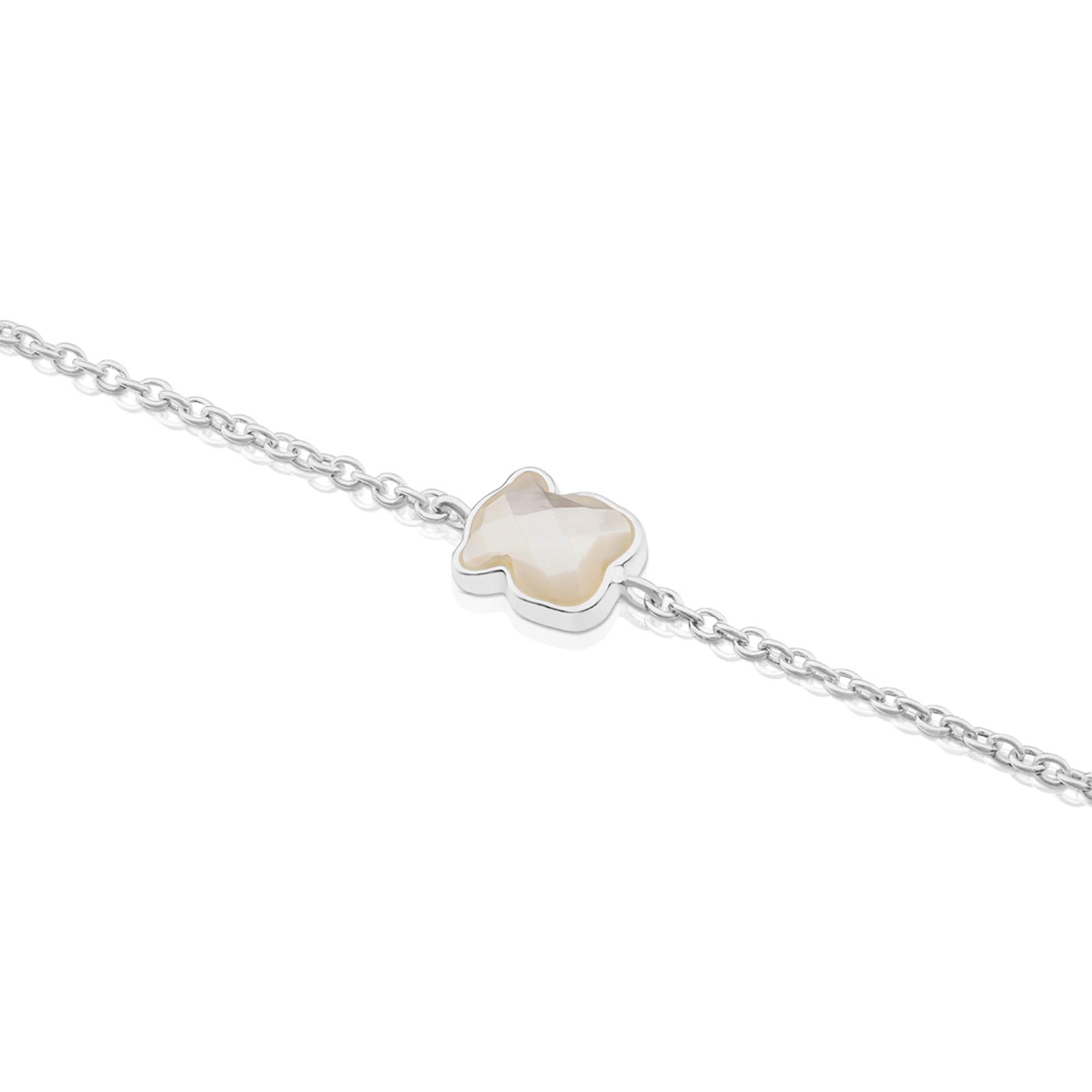 TOUS Pulsera de Plata de Primera Ley para Mujer con Motivo de Oso con Nácar, 17,5 cm de Largo, Elegante y Clásica, Colección TOUS Color