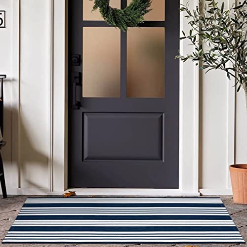 Tiveney Front Door Mat Indoor Entrance, 2'x4.3' Outdoor Rug Machine Washable Area Rugs Black and Blue Outdoor Patio Rug, Cotton Woven Layered Doormat Throw Rugs for Entryway/Porch/Kitchen - Image 7