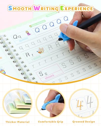 GAUENEEN Magic Practice Copybook, Reusable Writing Practice Book, Handwriting Aid for Preschool Kids Age 3-8 (4 Books with Pens)