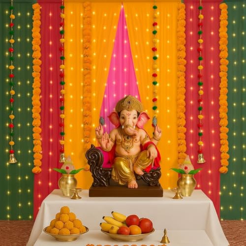 Image of Party Propz Multicolor Backdrop for Ganpati Decoration Setup for Home -17pcs, Backdrop Cloth for Decoration Pooja, Varalakshmi Backdrop, Backdrop for Janmashtami Decorations, Hanging Decorations Items