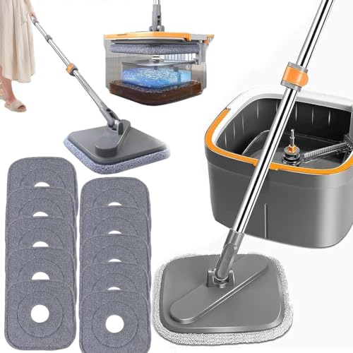 FIKUP 2024 Nouvelle vadrouille et Seau à Rotation carrée, vadrouille et Seau à Rotation M16 séparés Eau Propre et Sale, vadrouille à Rotation carrée autonettoyante à Rotation Automatique