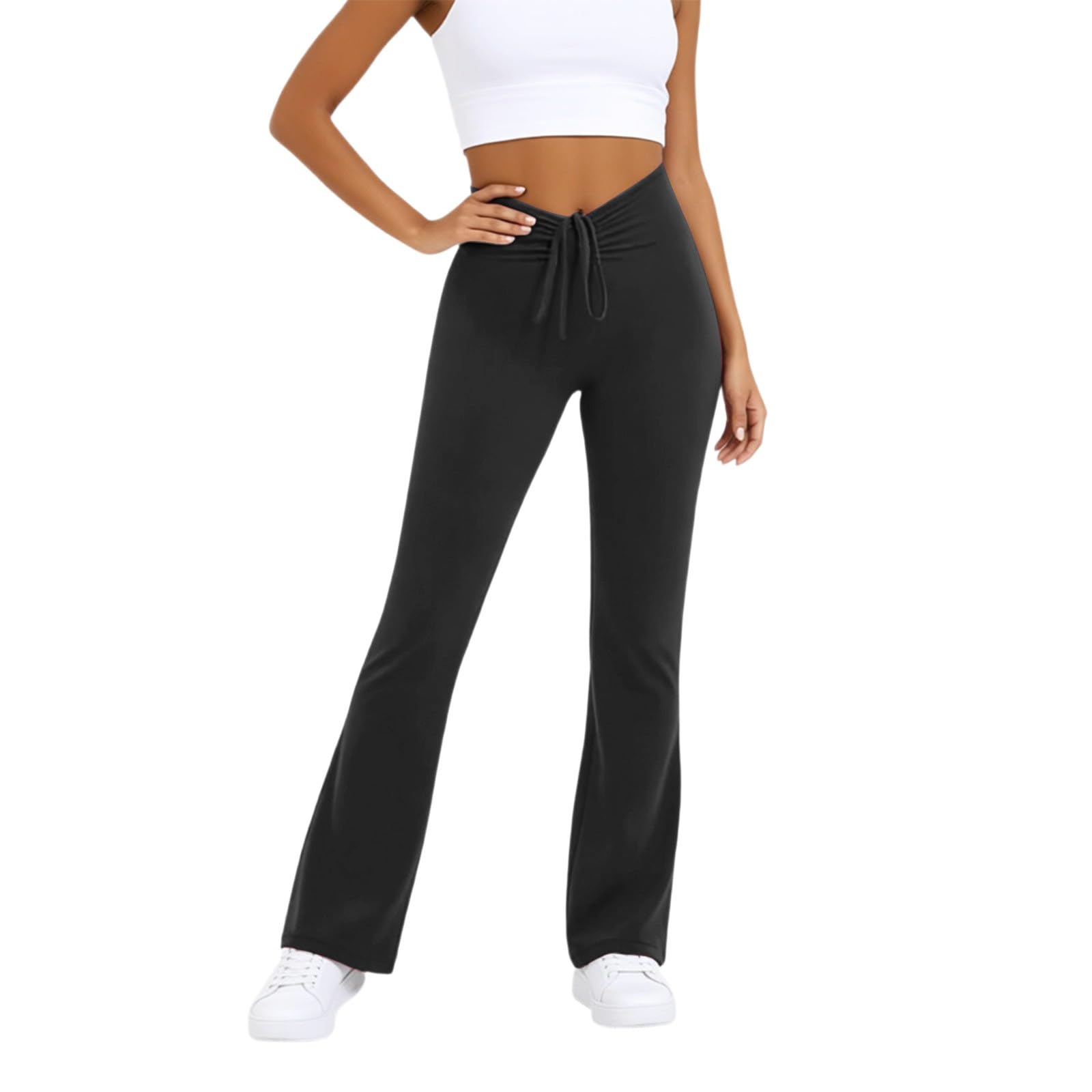 Legging De Compression Femme Push Up - Pantalon De Yoga Évasé Taille Haute avec Cordon De Serrage Idéal pour Le Sport