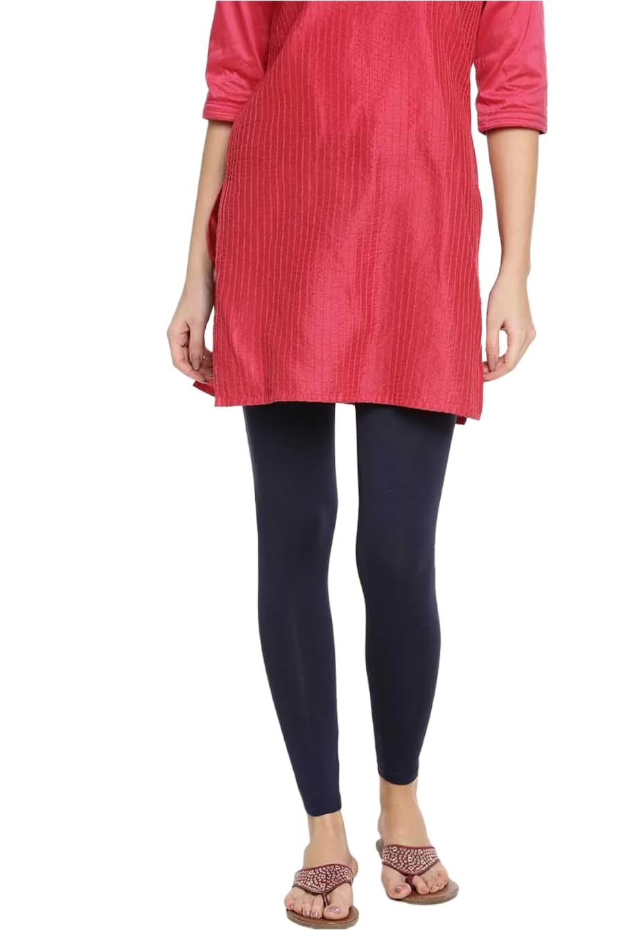 Women's Navy Blue Full Length Leggings, Slim Fit, Ankle Length, Casual Wear,M Size-image-31
