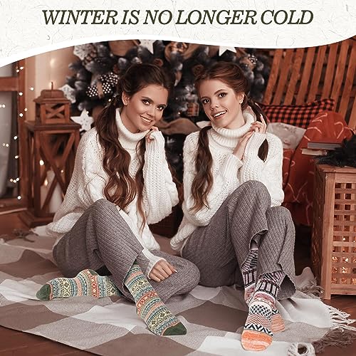Toulite 60 Pairs Wool Socks for Women Thick Crew Socks Winter Knit Multicolor Bootie Socks Gifts for Women Girls Christmas(Vintage)4