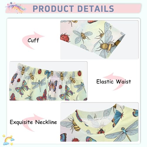 Pajama Sets Long Sleeve Butterflies and Bees Pattern Soft Comfy Sleepwear 2 Piece PJS 3-8T4