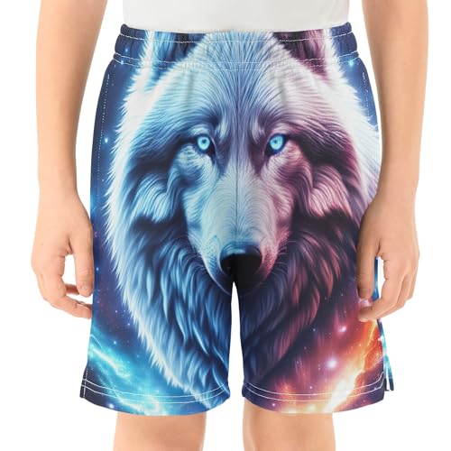 Wolf Galaxy Pull-On Summer Boys Shorts Elastic Waist Children Boys Beach Shorts with Pockets XS2