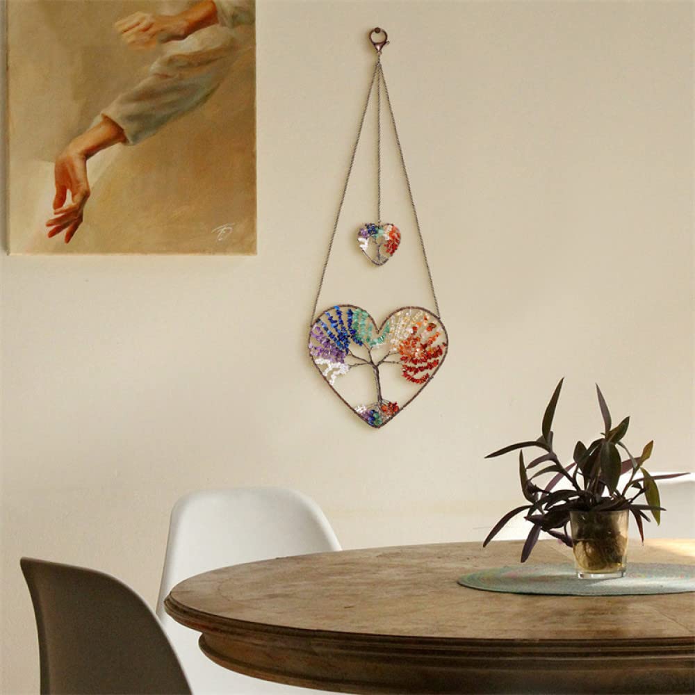 Adorno Colgante de árbol de la Vida con Doble corazón, Piedras Preciosas, meditación Espiritual, jardín, Boda, decoración del hogar, 7 Chakras