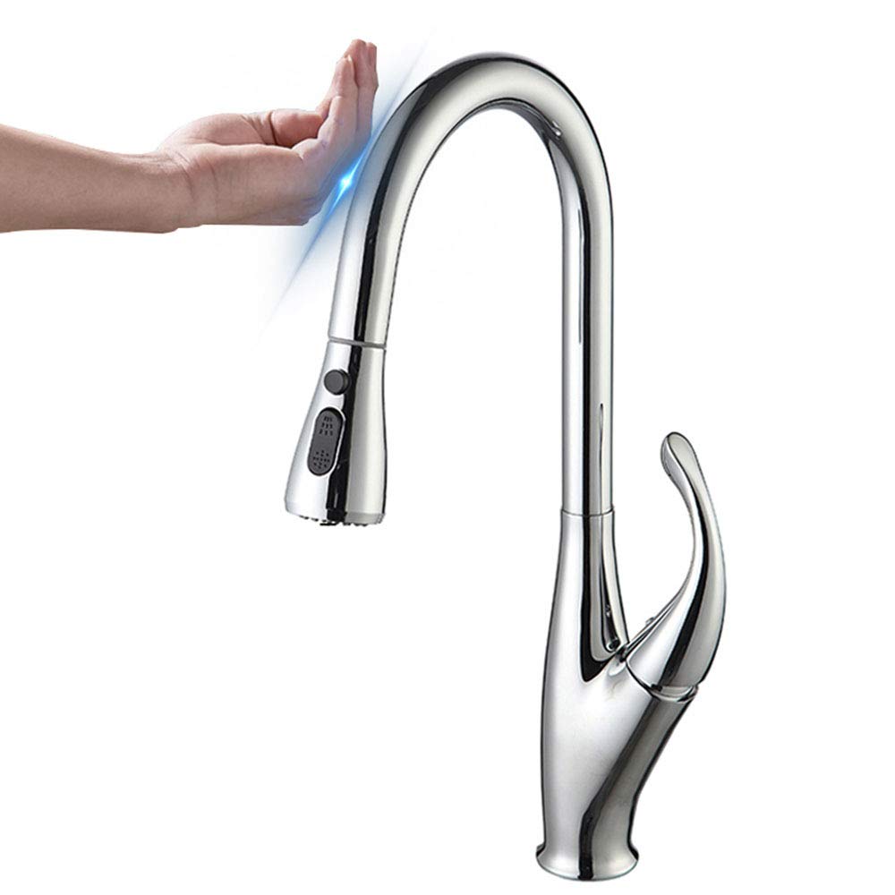 Robinet de cuisine tactile chromé avec douchette extractible pour évier