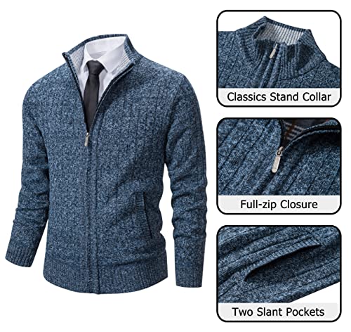 Vcansion Men's Slim Fit Full Zip Up Stand Collar Casual Knitted Sweaters Cardigan with Pockets2