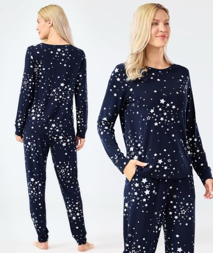 Image of GYS Bamboo Viscose Sleep Sets for Women Long Sleeve Crew Neck Pajama Sets with Pockets