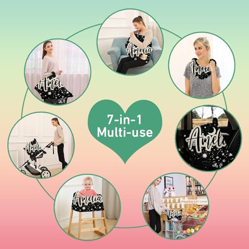 Image of Custom Name Car Seat Canopy - Baby Car Seat Covers, Infant Stroller Cover, Black Pattern Carseat Canopy Christmas Birthday Gifts for Girls and Boys